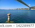 [Kitakyushu City, Fukuoka Prefecture] View of the Kanmon Bridge and Kanmon Strait from the grounds of Mekari Shrine 142289977