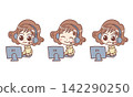 Illustrations of female call center operators with different facial expressions (using a computer and headset) 142290250