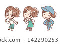 Full-body illustrations of working women and young women in casual clothes and aprons (smiling, guiding, working). 142290253
