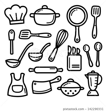 Kitchen utensil icon set with happy cheerful cooking tool illustration Kitchen utensil icon set with happy cheerful cooking tool illustration 142290331