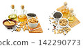 Set of Glass Decanters with Organic Seeds Oil, Peanuts, and Sunflower Seeds for Cooking and Nutrition 142290773