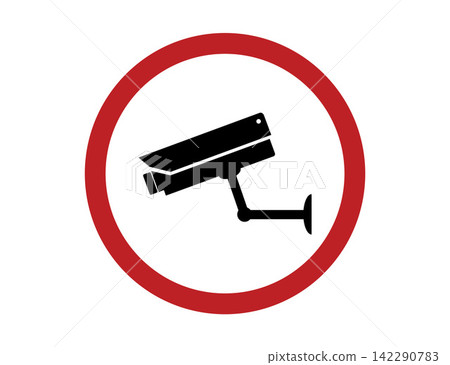 Red Circle CCTV Surveillance Camera Icon Sign Security Monitoring, Video Recording and Property Protection Symbol. Red Circle CCTV Surveillance Camera Icon Sign Security Monitoring, Video Recording and Property Protection Symbol. 142290783