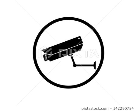 Security Camera Icon CCTV Surveillance Camera Monitoring Symbol in Circular Badge for Safety. Security Camera Icon CCTV Surveillance Camera Monitoring Symbol in Circular Badge for Safety. 142290784
