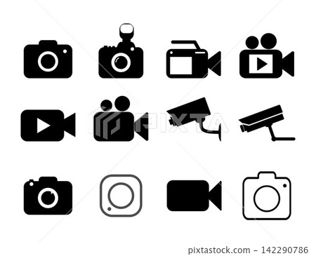 Camera And Video Icons Set Photography And Surveillance Symbols For Media, Recording, Security And Design. Camera And Video Icons Set Photography And Surveillance Symbols For Media, Recording, Security And Design. 142290786