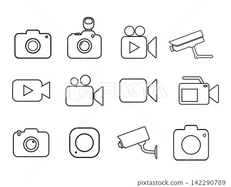 Camera and Video Icon Set Line Art Collection for Photography, Video and Surveillance. Camera and Video Icon Set Line Art Collection for Photography, Video and Surveillance. 142290789