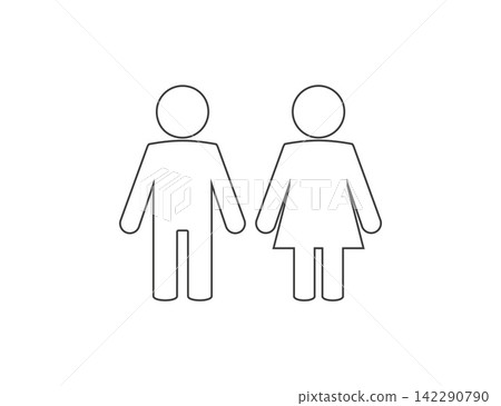 Minimal Male and Female Restroom Sign Icon Outline Toilet Bathroom Gender Symbol. Minimal Male and Female Restroom Sign Icon Outline Toilet Bathroom Gender Symbol. 142290790