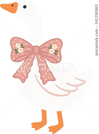 Playful white geese with soft pink bows on a blush gingham seamless pattern, whimsical spring artwork for Easter celebrations, cottage core fabric, gift wrap, stationery, apparel and home decoration Playful white geese with soft pink bows on a blush gingham seamless pattern, whimsical spring artwork for Easter celebrations, cottage core fabric, gift wrap, stationery, apparel and home decoration 142290863