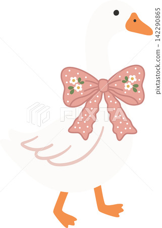 Playful white geese with soft pink bows on a blush gingham seamless pattern, whimsical spring artwork for Easter celebrations, cottage core fabric, gift wrap, stationery, apparel and home decoration Playful white geese with soft pink bows on a blush gingham seamless pattern, whimsical spring artwork for Easter celebrations, cottage core fabric, gift wrap, stationery, apparel and home decoration 142290865