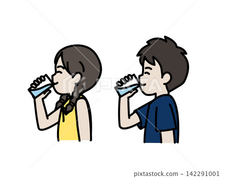 Illustration of a child drinking water Illustration of a child drinking water 142291001