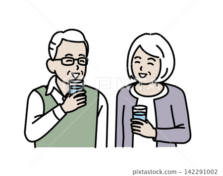 Illustration of an elderly person drinking water Illustration of an elderly person drinking water 142291002