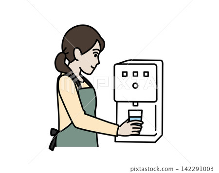 Illustration of a housewife using a water dispenser Illustration of a housewife using a water dispenser 142291003