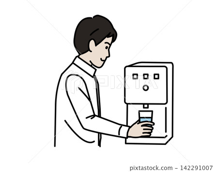 一名男子使用飲水機的插圖 一名男子使用飲水機的插圖 142291007