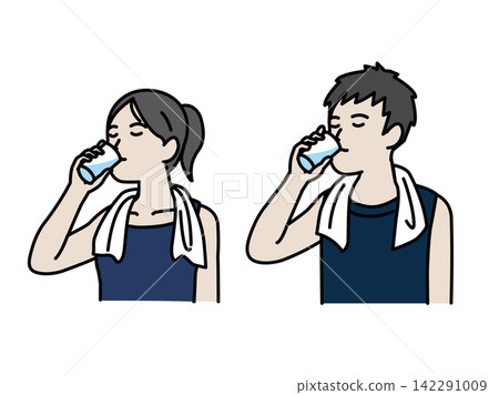 Illustration of a man and woman rehydrating after exercise Illustration of a man and woman rehydrating after exercise 142291009