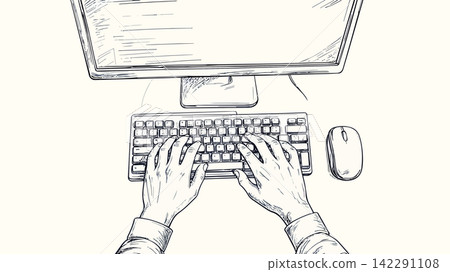 Hands typing on keyboard working on computer Hands typing on keyboard working on computer 142291108