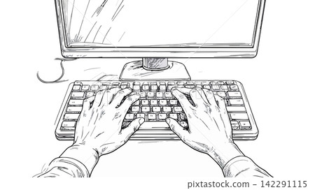 Hands typing on computer keyboard illustration Hands typing on computer keyboard illustration 142291115