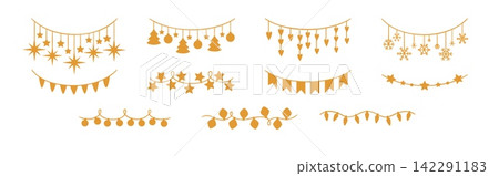 Flat garland bunting element set with holiday icons Flat garland bunting element set with holiday icons 142291183