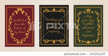 Ornate baroque vintage quote card template set Ornate baroque vintage quote card template set 142291207