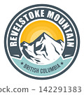 Revelstoke Mountain Resort, British Columbia, Canada, emblem or label with snow-covered mountains, vector 142291383