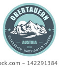 Obertauern, Salzburg, Austria, emblem with snow-covered mountains, vector 142291384