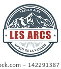Les Arcs Resort, France, Tarentaise Valley, emblem with snow covered rocks, vector 142291387