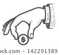 Retirement savings and wealth, hand with coin, money accumulation and piggy bank top-up, vector 142291389
