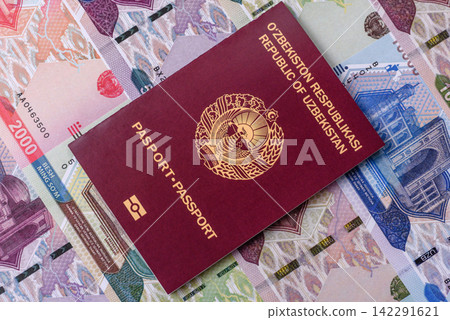 Uzbekistan, uzbek passport for travelling, flying and doing business. Uzbek document, id Uzbekistan, uzbek passport for travelling, flying and doing business. Uzbek document, id 142291621