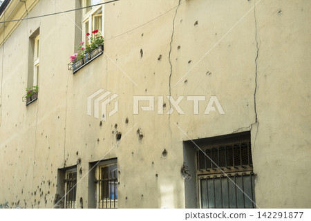 Bullet marks on the walls  in Sarajevo, Bosnia and Herzegovina 142291877