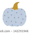 Pastel blue pumpkin with polka dots and golden stem 142291948