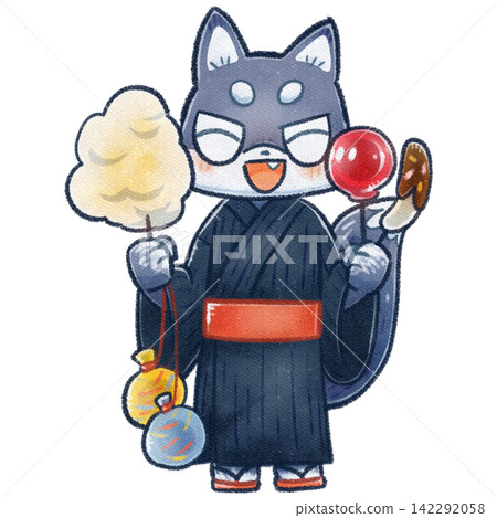 一幅狼穿著浴衣參加節慶慶典的柵格插圖。 一幅狼穿著浴衣參加節慶慶典的柵格插圖。 142292058