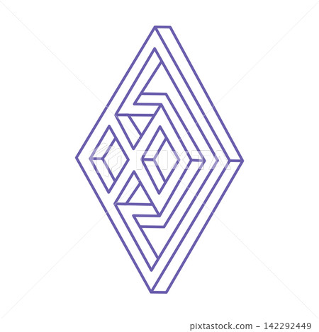 Optical illusion logo. Impossible shapes vector. Optical art objects. Geometric figures. Escher paradox. Tattoo in trendy 2022 Very Peri color. Optical illusion logo. Impossible shapes vector. Optical art objects. Geometric figures. Escher paradox. Tattoo in trendy 2022 Very Peri color. 142292449