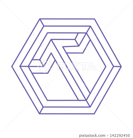 Impossible shapes. Sacred geometry. Optical illusion figure. Abstract eternal geometric objects. Optical art. Impossible geometry shape on a white background. Tattoo in trendy 2022 Very Peri color. Impossible shapes. Sacred geometry. Optical illusion figure. Abstract eternal geometric objects. Optical art. Impossible geometry shape on a white background. Tattoo in trendy 2022 Very Peri color. 142292450