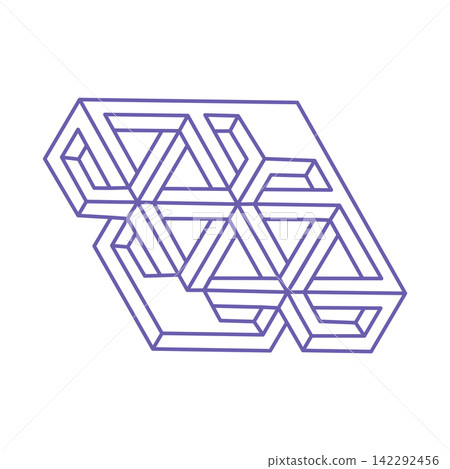 Impossible shapes, optical illusion, vector. Optical art objects. Logo. Geometric figures. Tattoo in trendy 2022 Very Peri color. Impossible shapes, optical illusion, vector. Optical art objects. Logo. Geometric figures. Tattoo in trendy 2022 Very Peri color. 142292456