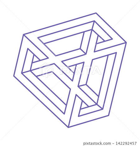 Optical illusion. Sacred geometry. Impossible shapes. Tattoo in trendy 2022 Very Peri color. Abstract eternal geometric object. Optical art. Impossible geometry symbol on a white background. Optical illusion. Sacred geometry. Impossible shapes. Tattoo in trendy 2022 Very Peri color. Abstract eternal geometric object. Optical art. Impossible geometry symbol on a white background. 142292457