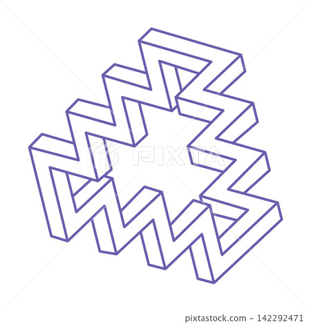 Impossible shape, optical illusion, vector. Optical art objects. Logo. Geometric figure. Tattoo in trendy 2022 Very Peri color Impossible shape, optical illusion, vector. Optical art objects. Logo. Geometric figure. Tattoo in trendy 2022 Very Peri color 142292471