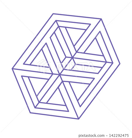 Impossible shapes. Sacred geometry. Logo. Optical illusion. Impossible endless outline shapes. Optical art. Impossible geometry shape on a white background. Tattoo in trendy 2022 Very Peri color. Impossible shapes. Sacred geometry. Logo. Optical illusion. Impossible endless outline shapes. Optical art. Impossible geometry shape on a white background. Tattoo in trendy 2022 Very Peri color. 142292475