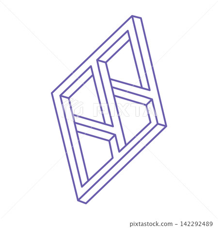 Impossible shape. Logo in trendy 2022 Very Peri color. Sacred geometry figure. Optical illusion. Abstract eternal geometric object. Optical art. Impossible geometry shape on a white background. Impossible shape. Logo in trendy 2022 Very Peri color. Sacred geometry figure. Optical illusion. Abstract eternal geometric object. Optical art. Impossible geometry shape on a white background. 142292489