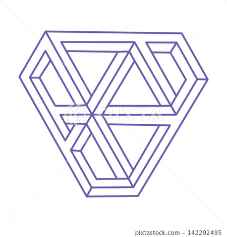 Impossible shape. Optical illusion. Sacred geometry figure. Abstract eternal geometric object. Optical art. Impossible geometry shape on a white background. Logo. Tattoo in trendy 2022 Very Peri color 142292495