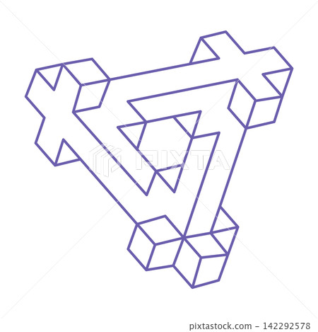 Impossible shapes. Optical illusion tattoo. Abstract eternal geometric object. Impossible endless outline triangle. Escher style. Impossible geometry symbol on a white background. Optical art figure. Impossible shapes. Optical illusion tattoo. Abstract eternal geometric object. Impossible endless outline triangle. Escher style. Impossible geometry symbol on a white background. Optical art figure. 142292578