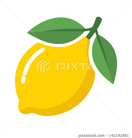 Fresh Yellow Lemon with Green Leaves Vector 142292981