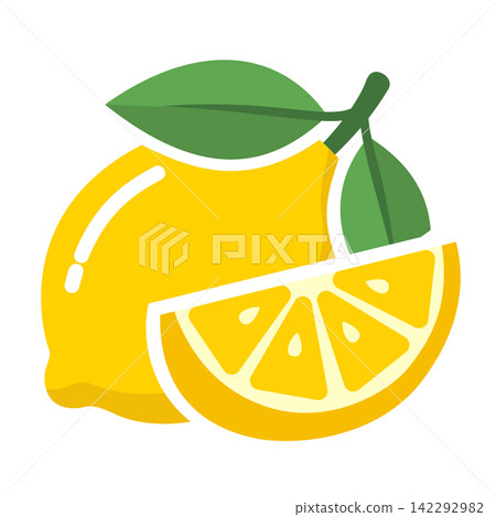 Fresh Lemon Fruit with Slice and Green Leaves Vector 142292982