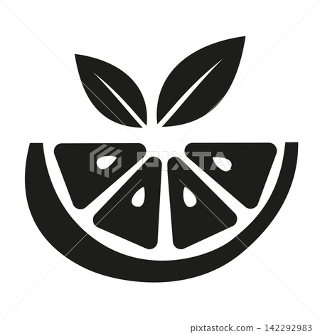 Black Lemon Slice with Leaves Silhouette Vector Icon Black Lemon Slice with Leaves Silhouette Vector Icon 142292983