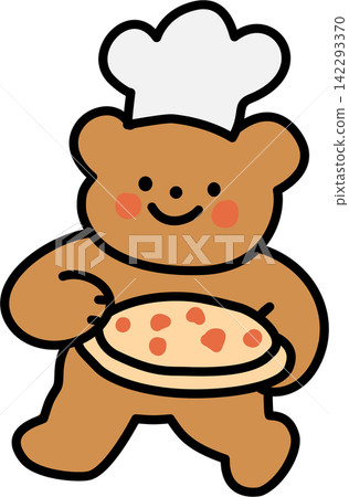 Chef Bear Holding Pizza 142293370