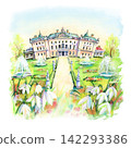 Branicki Palace in Bialystok with Spring Garden Watercolor Illustration 142293386