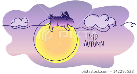 Happy Chuseok simple vector poster, banner, background with the moon and Rabbits. Chinese Mid Autumn Festival Happy Chuseok simple vector poster, banner, background with the moon and Rabbits. Chinese Mid Autumn Festival 142293528