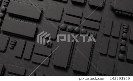 Dark Futuristic Computer Circuit Board with Microprocessor Chips 3d render. Dark Futuristic Computer Circuit Board with Microprocessor Chips 3d render. 142293569
