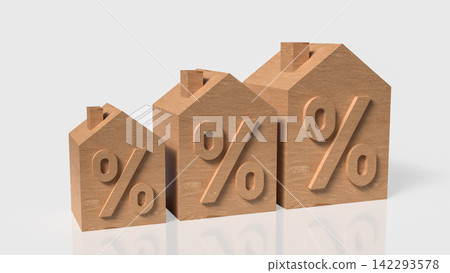 Rising Mortgage Interest Rates Shown by Wooden House Models 3d render. Rising Mortgage Interest Rates Shown by Wooden House Models 3d render. 142293578