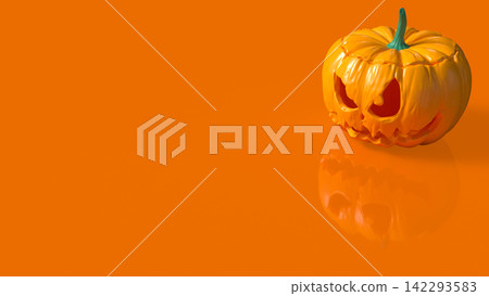 Scary Halloween Jack O Lantern on Bright Orange Background 3d render. Scary Halloween Jack O Lantern on Bright Orange Background 3d render. 142293583