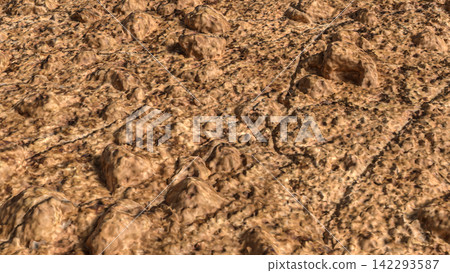Detailed Brown Rocky Ground Texture with Scattered Stones 3d render. Detailed Brown Rocky Ground Texture with Scattered Stones 3d render. 142293587