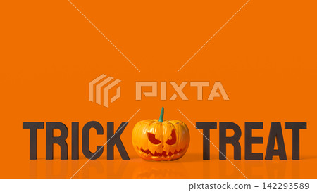 Trick or Treat Halloween Message with Scary Pumpkin and Copy Space 3d render. 142293589