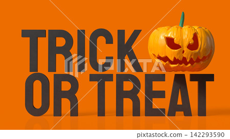 Trick or Treat Halloween Message with Scary Pumpkin and Copy Space 3d render. Trick or Treat Halloween Message with Scary Pumpkin and Copy Space 3d render. 142293590